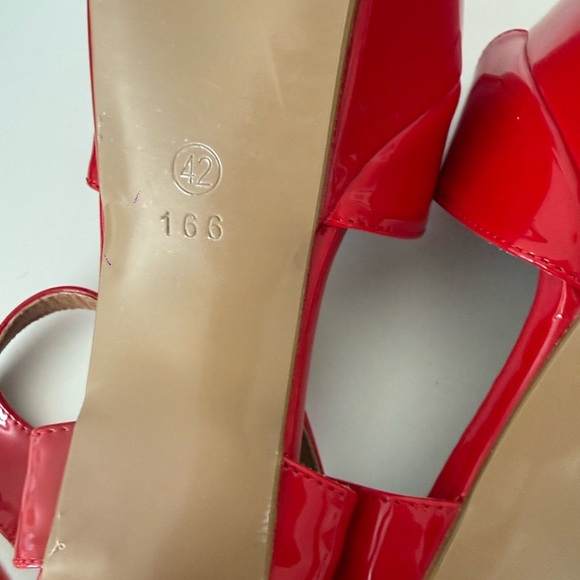 Red Patent Platform Stiletto Heels 6” Ankle Strap Sexy Size 42 Fits US 9.5 10 - Picture 8 of 17